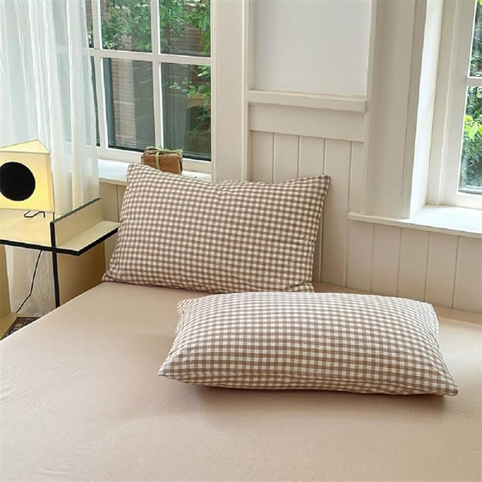 Nayoroom Brown Gingham Duvet Cover Twin Size Tan White Plaid Checkered Duvet Cover Grid Dorm Bedding Set 2 Pieces Soft Lightweight Washed Microfiber Farmhouse Bedding with Pillowcases