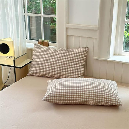 Nayoroom Brown Gingham Duvet Cover King Size Tan White Plaid Checkered Duvet Cover Grid Dorm Bedding Set 3 Pieces Soft Lightweight Washed Microfiber Farmhouse Bedding with Pillowcases