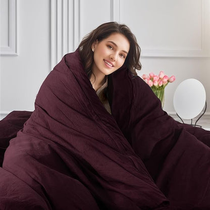 NEXHOME PRO Duvet Cover Set Kids Twin Size Linen Look Textured Organic Natural 100% Washed Cotton Duvet Cover Burgundy Dark Red 2 Pieces Bedding Set with Zipper Closure, Breathable (No Comforter)