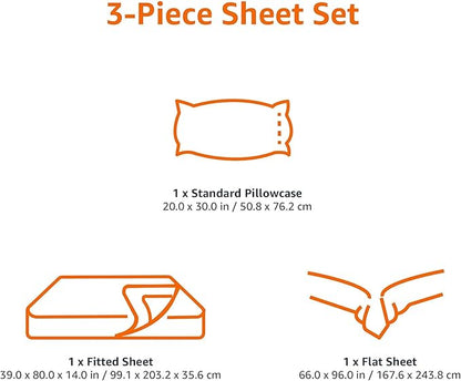 Amazon Basics Lightweight Super Soft Easy Care Microfiber 3 Piece Bed Sheet Set with 14-inch Deep Pockets, Twin X-Large, Light Grey, Solid (Pack of 4)