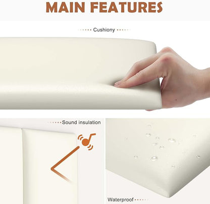 IFNOW Wall Mounted Headboard, Peel and Stick Panels, White, King | Upholstered 3D Soundproof Acoustic Panels Reusable and Removable Padded Leather Bed Headboard, 12 Panels 9.84" x 23.62"