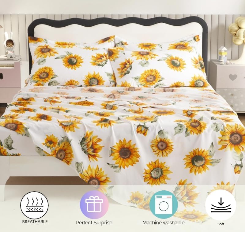 SDY 7PCS Bedding Set for Kids,Boys and Girls (Sunflower, Queen)