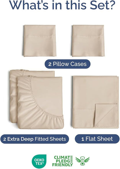 Extra Deep Pocket Split King Size Sheet Set - 5 Piece Breathable & Cooling Bed Sheets - Hotel Luxury Bedding with 16 to 21 inch Extra Deep Pockets - Soft, Fade & Wrinkle Resistant - Oeko-Tex - Wheat
