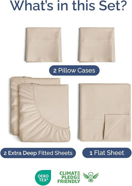 Extra Deep Pocket Split King Size Sheet Set - 5 Piece Breathable & Cooling Bed Sheets - Hotel Luxury Bedding with 16 to 21 inch Extra Deep Pockets - Soft, Fade & Wrinkle Resistant - Oeko-Tex - Wheat