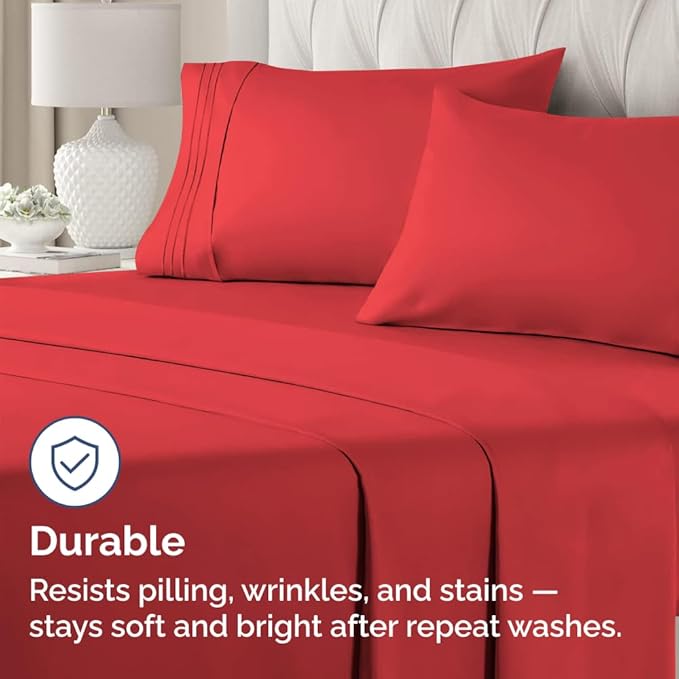 Standard Pillow Cases Set of 2 - Ultra-Soft Hotel Quality Pillowcase Covers - Comfy & Wrinkle Free - Stain and Fade Resistant - Machine Washable Pillow Protectors - 2 Piece Set - Standard Red