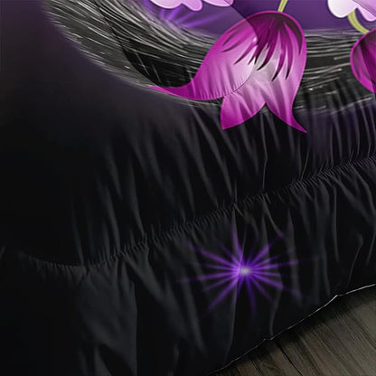 Black Cat Bedding Cartoon Cat Comforter Set Full,Daisy Butterflies Printed Kids Bedding Set for Kids Boys Girls Adults Room Decor,Kids Comforter Set All Season,1 Quilt 2 Pillow Cases