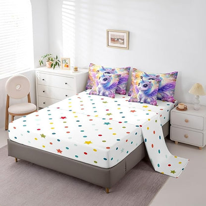 Feelyou Unicorn Comforter Set 7 Pieces King Size Floral Flower Bedding Set for Boys Girls Dreamy Horse Bed in a Bag with Comforter, Sheets, Pillowcases & Cushion Covers