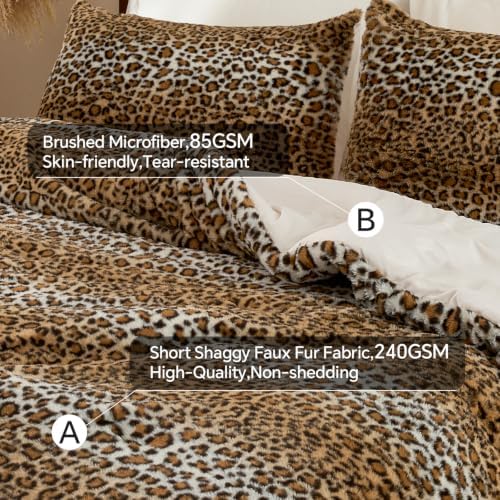 BEDELITE Faux Fur King Comforter Set Cheetah Print,Thick & Warm Comforter