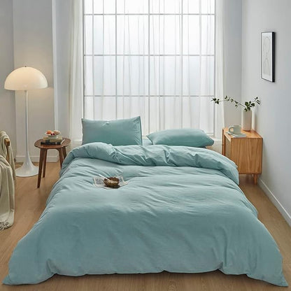 FACE TWO FACE Bedding Duvet Cover Set100% Washed Cotton Duvet Cover Linen Like Textured Breathable Durable Soft Comfy (Full, Dusty Blue)
