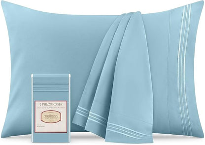Mellanni Pillow Cases - Luxury, Extra Soft, Cooling Pillow Covers - 2 PC Iconic Collection Pillowcases - Envelope Closure (King 20" x 40", Light Blue)