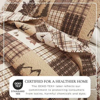 Great Bay Home Lodge Quilt Set - 2-Piece Twin/Twin XL Size Rustic Bedding Set - Lightweight, All-Season, Reversible Bedspread (Deer & Leaf Patchwork)