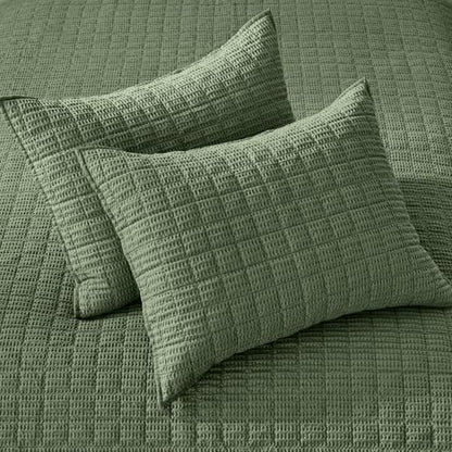 Levtex Home Cloud Waffle King/Cal King Quilt Set (106x92in) and 2 Pillow Shams (36x20in) - Box Quilted Waffle Texture - Forest Green - Cotton King Size Quilt Bedding Set - Lightweight Soft