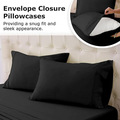 Twin XL Size Bed Sheet Set - 3 Piece Soft Microfiber Sheets with Deep Pockets, Cooling Technology, and Wrinkle-Free Pillowcase. Hotel-Quality, Durable Bedding, Black