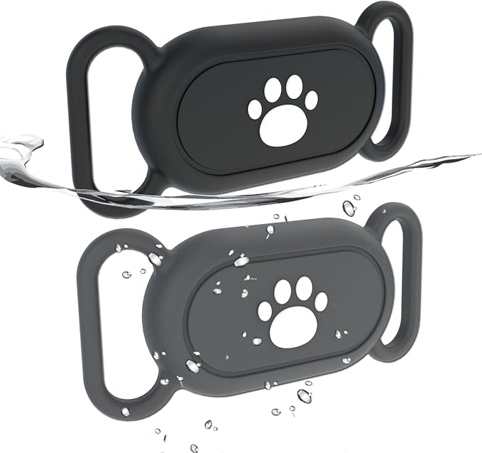 2 Pack Waterproof Dog Collar Holder Compatible with Samsung Galaxy SmartTag2, Silicone GPS Tracker Hidden Loop Holder for Smart Tag2, Anti-Lost Collar Tag2 Paw Case (Black Grey)