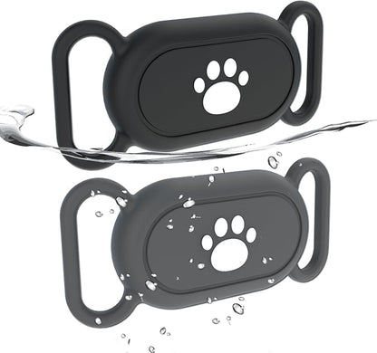 2 Pack Waterproof Dog Collar Holder Compatible with Samsung Galaxy SmartTag2, Silicone GPS Tracker Hidden Loop Holder for Smart Tag2, Anti-Lost Collar Tag2 Paw Case (Black Grey)