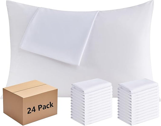 White Pillowcases King Size 24 Pack - Bulk Pillow Cases with Envelope Closure, Soft Brushed Microfiber Pillow Covers Hospital Hotel Airb&bs Essentials for Hosts, 20x36