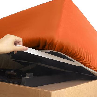 SiinvdaBZX Split Top King Fitted Sheet Only for Adjustable Bed, Ultra-Soft Microfiber 34 Inch Top Split Head Sheets Half Split King Bottom Sheet, Fits 14" -16" Deep Pocket, Burnt Orange