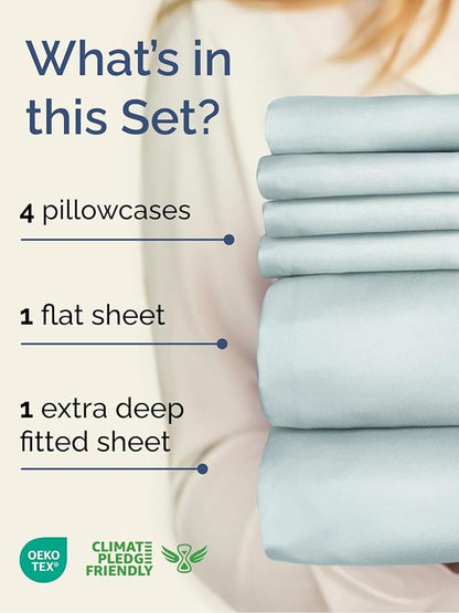 Extra Deep Queen Sheet Set - 6 Piece Breathable and Cooling Sheets - Hotel Luxury Bedding for Women, Men, Kids & Teens - Easy Secure Fit - Soft, Wrinkle Free and Comfy - Extra Deep Pockets - Ice Blue