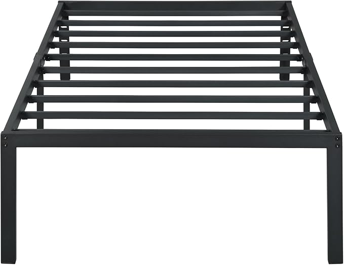 Olee Sleep 18 Inch Heavy Duty Steel Slat Anti-Slip Support, Easy Assembly Platform Bed Frame, Noise Free Steel Mattress Foundation, Maximum Storage, No Box Spring Needed, Black, Twin Size