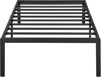 Olee Sleep 18 Inch Heavy Duty Steel Slat Anti-Slip Support, Easy Assembly Platform Bed Frame, Noise Free Steel Mattress Foundation, Maximum Storage, No Box Spring Needed, Black, Twin Size