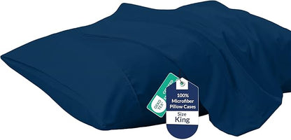 Royale Linens King Pillowcase Set of 2 - Bed Pillow Cover - 20" x 40" -Navy Pillowcases - 1800 Brushed Microfiber, Wrinkle & Fade Resistant - Soft & Cozy- King Size Pillow Case (Navy)