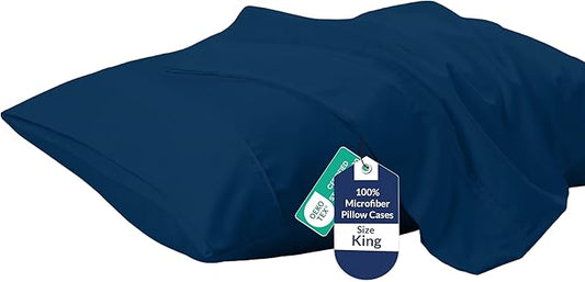 Royale Linens King Pillowcase Set of 2 - Bed Pillow Cover - 20" x 40" -Navy Pillowcases - 1800 Brushed Microfiber, Wrinkle & Fade Resistant - Soft & Cozy- King Size Pillow Case (Navy)