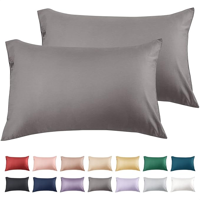 Warmstar Cotton Pillow Cases Queen Size Set of 2, 600 Thread Count Pillowcases 20x30 Inches, Soft Long Staple Cotton Pillowcases Breathable with Envelope Closure,Dark Grey