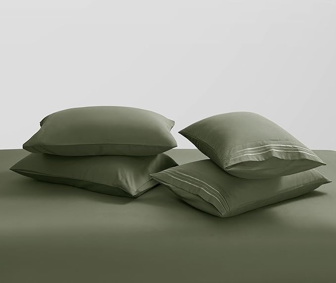 Clara Clark Full Sheets - Hotel Luxury 6 Piece Bed Sheets for Full Size Bed - Soft Bedding Sheets & Pillowcases, Fits Mattress up to 16 inch deep. Full, Olive Green