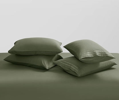 Clara Clark Cal King Sheets - Hotel Luxury 6 Piece Bed Sheets for Cal King Size Bed - Soft Bedding Sheets & Pillowcases, Fits Mattress up to 16 inch deep. California King, Olive Green