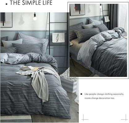 VM VOUGEMARKET Grey Stripes Duvet Cover King Modern Men Bedding Set with 2 Pillow Shams -100% Cotton Reversible Luxury Boys Comforter Cover with Zipper Closure 104X90 Inch