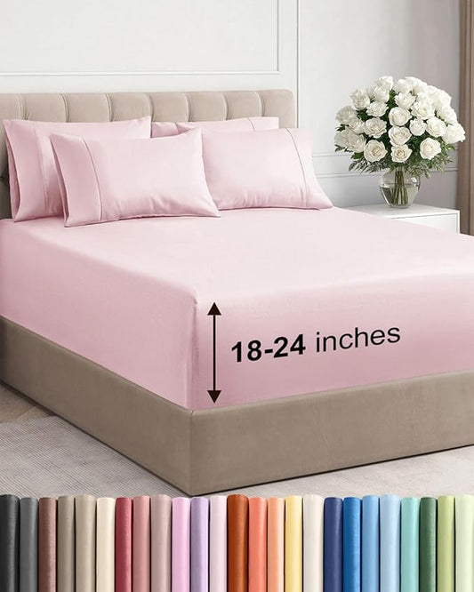 Extra Deep King Sheet Set - 6 Piece Breathable and Cooling Sheets - Hotel Luxury Bedding for Women, Men, Kids & Teens - Easy & Secure Fit - Soft and Wrinkle Free - Extra Deep Pockets - Lavender Pink