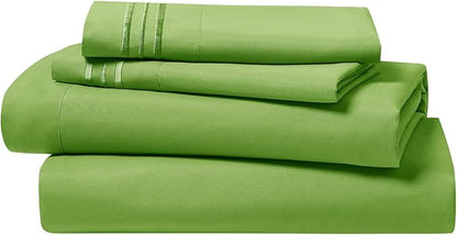 Clara Clark Bed Sheets, Premier 1800 Series 4 Piece Bed Sheet Set, Deep Pocket, Wrinkle, Fade, Stain Resistant, Luxury Soft Bedding Sheets & Pillowcases, Twin-XL, Garden Green