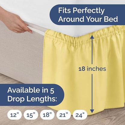 Wrap Around Dust Ruffle Bed Skirt - Yellow - for King Size Beds with 18 Inch Drop - Easy Fit Elastic Strap - Adjustable Pleated Bedskirt w/Brushed Fabric - Wrinkle Free - for Women, Men, Kids & Teens