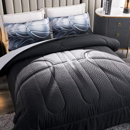 Basketball Comforter Set,Sports Basketall Bedding Set with Pillowcases, Boys Comforter Set Twin,Black Ultra Soft Microfiber Kids Bed Set,Basketball Bedding for Teen Boy Kids