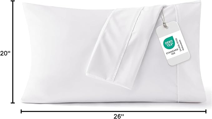 Bedsure Pillow Cases Standard Size Set of 2 - White Brushed Microfiber Pillowcases, Super Soft Pillowcase, Pillow Shams Covers with Envelope Closure for Kids, Wrinkle, Fade Resistant, 20x26 Inches