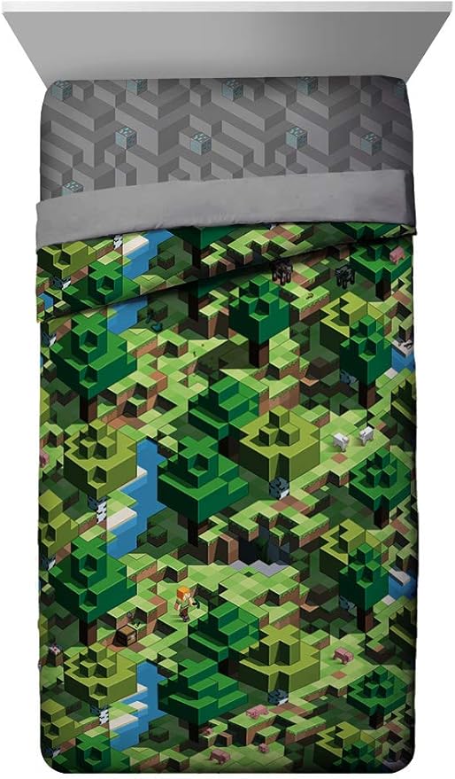 Jay Franco Minecraft Daytime 7 Piece Full Bed Set - Includes Comforter & Sheet Set - Bedding Features Alex and Steve - Super Soft Fade Resistant Microfiber - (Official Minecraft Product)