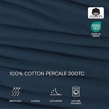 Lacoste 100% Cotton Percale 4-Piece Sheet Set – Cool, Crisp, Matte, and Durable, Oeko-Tex Certified – Solid, Navy, California King