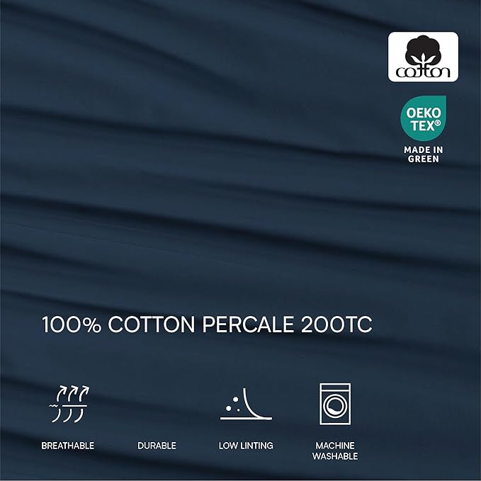 Lacoste 100% Cotton Percale 3-Piece Sheet Set – Cool, Crisp, Matte, and Durable, Oeko-Tex Certified – Solid, Navy, Twin