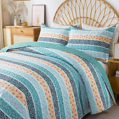 HoneiLife Quilt Sets Queen Size - 3 Piece Microfiber Quilts Lightweight Bedspreads Floral Coverlets Queen Quilt Bedding Sets for All Season Use