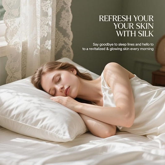 Ravmix Silk Pillow Cases 2 Pack with Zipper, 21momme Mulberry Silk Pillowcase for Hair Skin, Soft Smooth Breathable Cool Pillow Cover for Beauty Sleep with Gift Box(Standard 20"x26", Ivory White)