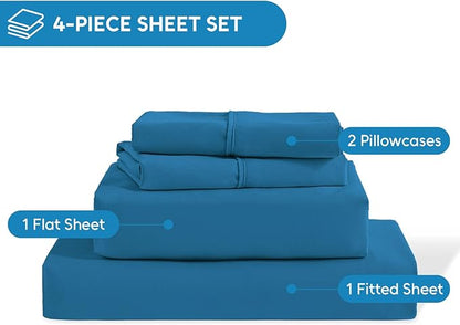 Queen Sheet Set, 4 Pieces Hotel Luxury Soft Microfiber Queen Bed Sheets Set, Up to 16" Deep Pockets, Oeko-Tex Sheets with Elastic, Breathable, Wrinkle Free (Peacock Blue,Queen)