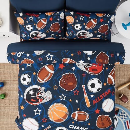 Boys Full Size Bedding Set - 7 Pieces Sports Bedding Full Comforter Sets