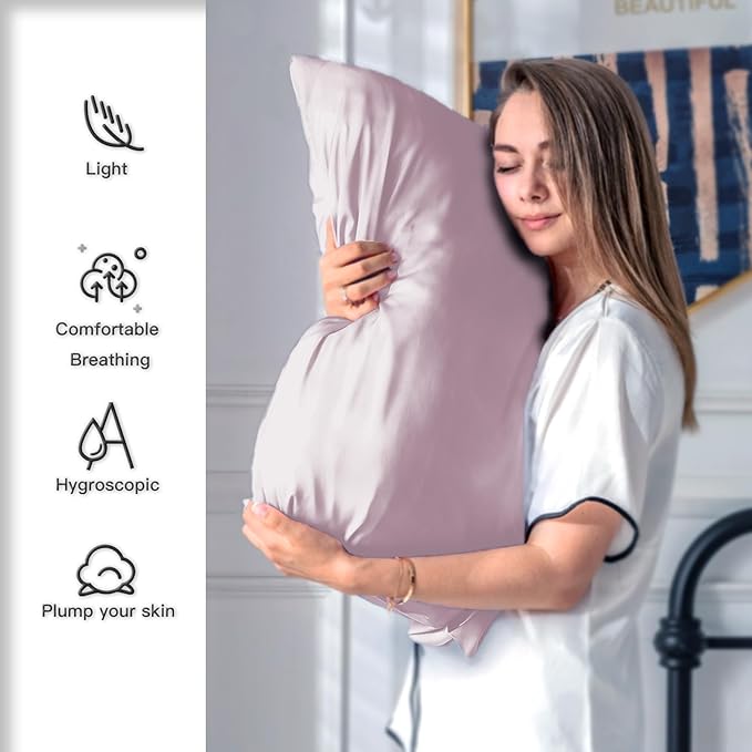 Silk Pillow Cases 2 Pack Soft Breathable and Sliky King Size Pillow Cases Set of 2,Natural Mulberry Silk Pillowcase Set of 2 for Hair and Skin with Hidden Zipper (Lavender,20"X 36",2pcs)