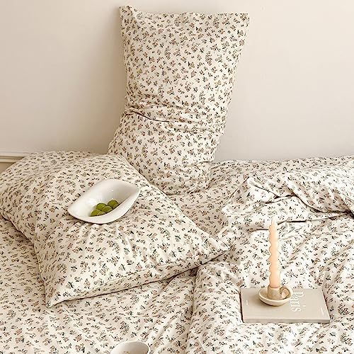 mixinni Boho Floral Girls Duvet Cover Set King Size Soft Cotton Comforter Cover Set Farmhouse Shabby Chic Flower Duver Cover for Women, 1 Cute Floral Duver Cover and 2 Pillowcases for All Seasons