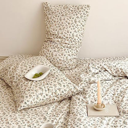 mixinni Boho Floral Girls Duvet Cover Set King Size Soft Cotton Comforter Cover Set Farmhouse Shabby Chic Flower Duver Cover for Women, 1 Cute Floral Duver Cover and 2 Pillowcases for All Seasons