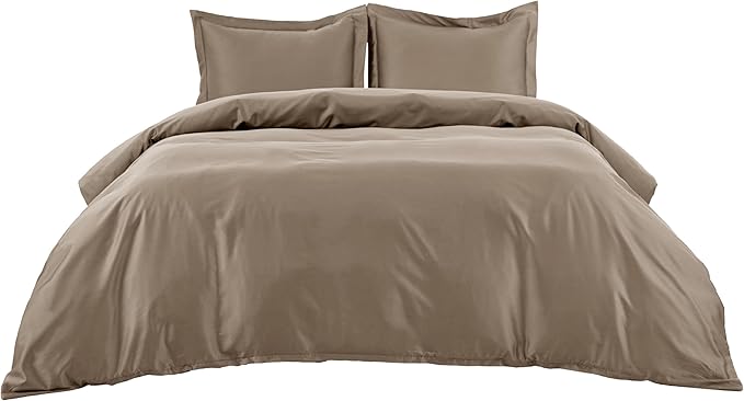 Bedsure Cooling Duvet Cover Queen Size - Moisture Wicking and Silky Eucalyptus Lyocell Cotton Hybrid Comforter Cover Set for Hot Sleeper - Buttery Soft and Breathable, GentleSoft™, Simply Taupe