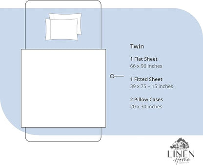 Linen Home 100% Cotton Percale Sheet Set, Twin Size, Dark Blue, Deep Pocket, 4 Pieces Set - 1 Flat, 1 Deep Pocket Fitted Sheet and 2 Pillowcases, Crisp Cool and Strong Bed Linen