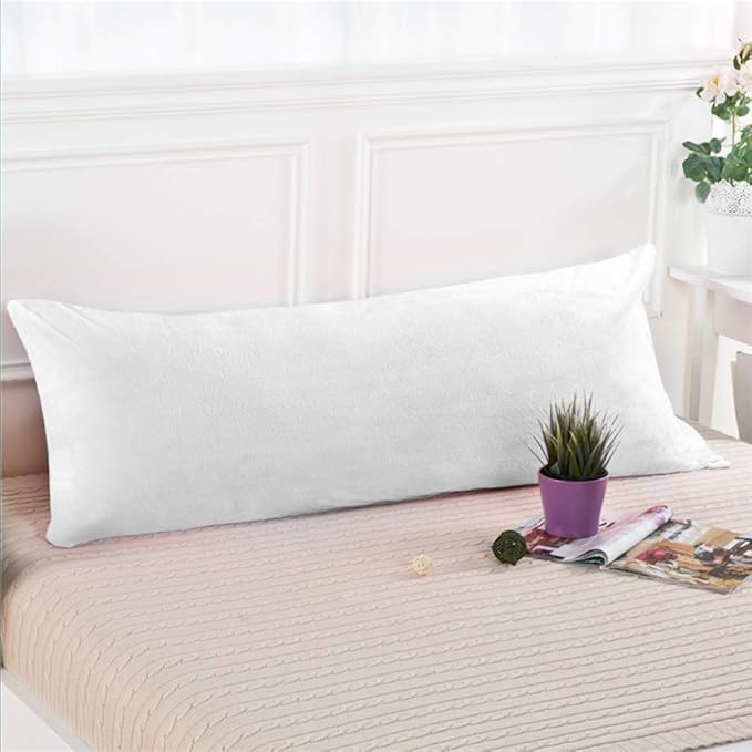 NTBAY 1 Pack Zippered Velvet Body Pillow Cover, Super Soft and Cozy Luxury Fuzzy Flannel 20x54 Long Pillowcase with Zipper, 20x54 Inches, White