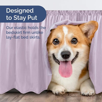 Wrap Around Dust Ruffle Bed Skirt - Light Lavender - for Queen Size Beds w/ 12 Inch Drop - Easy Fit Elastic Strap - Adjustable Pleated Bedskirt w/Brushed Fabric Wrinkle Free, Women, Men, Kids & Teens