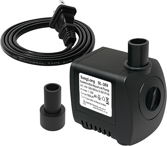 SongLong 130GPH Small Submersible Water Pump 4ft High Lift for Fountains | Ultra-Quiet Perfect for Hydroponics, Small Ponds, Aquariums, Fountain